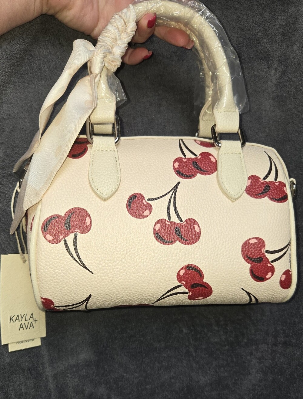 NWT KAYLA AVA Cherry Print Satchel Handbag 🍒 | Ivory | Crossbody Strap Included